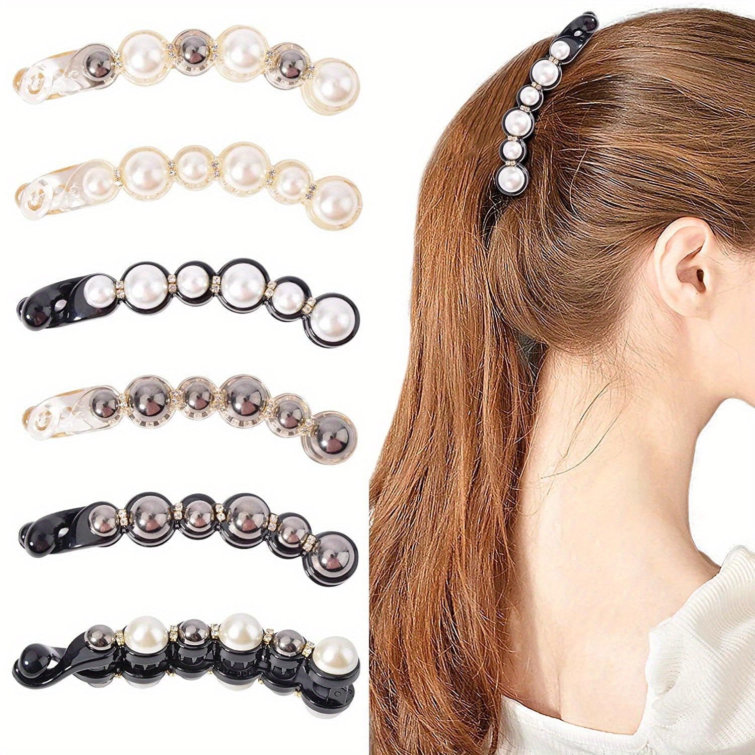 6pcs Pearl Decor Hair Clip Non-slip Ponytail Holder