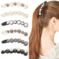 6pcs Pearl Decor Hair Clip Non-slip Ponytail Holder