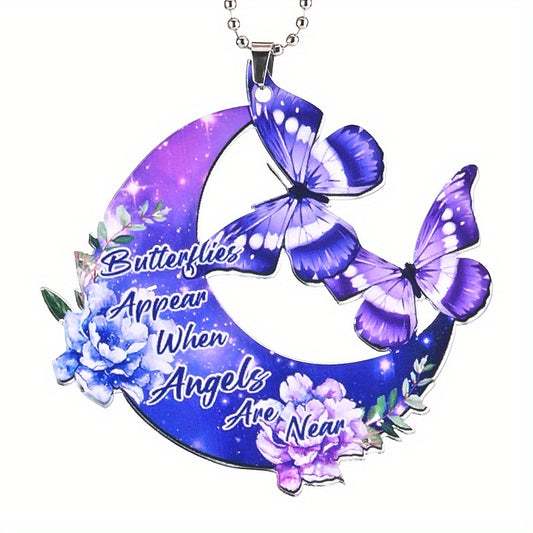 Purple Butterfly Moon Pendant Car Rearview Mirror Key Chain Bag Gift