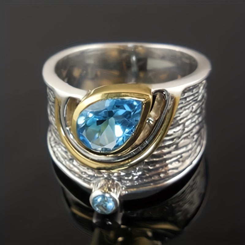 Vintage Style Zircon Finger Ring Inlaid Water Drop Shape Band Jewelry