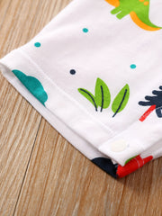 Dinosaur Print Cotton Short Sleeve Romper Jumpsuit