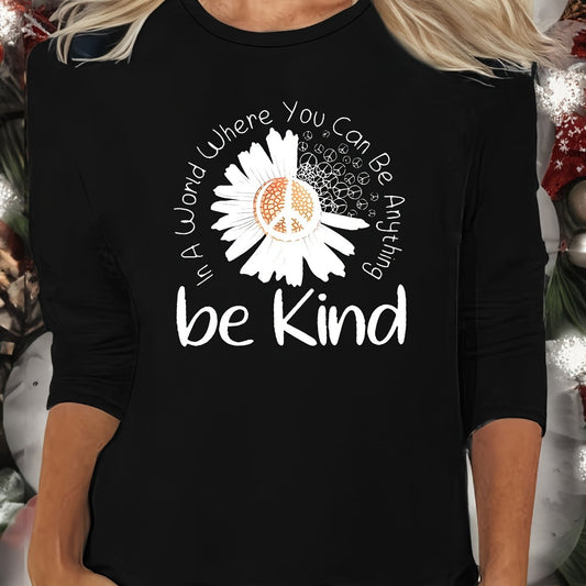 Floral & Letter Print Lounge Top Crew Neck Women's Loungewear