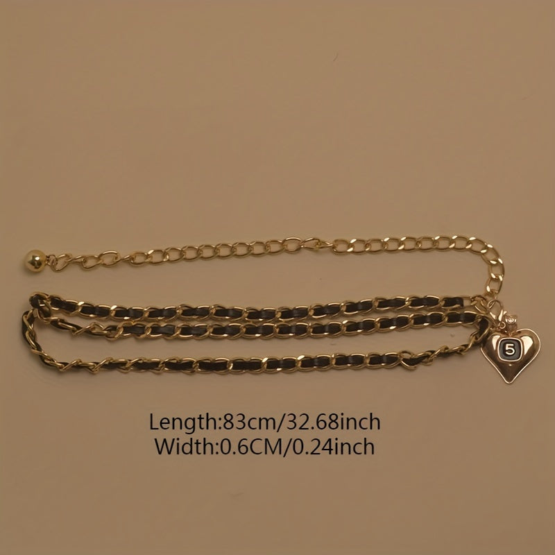 Gold Heart Pendant Waist Chain Double Layer Decorative Dress Girdle