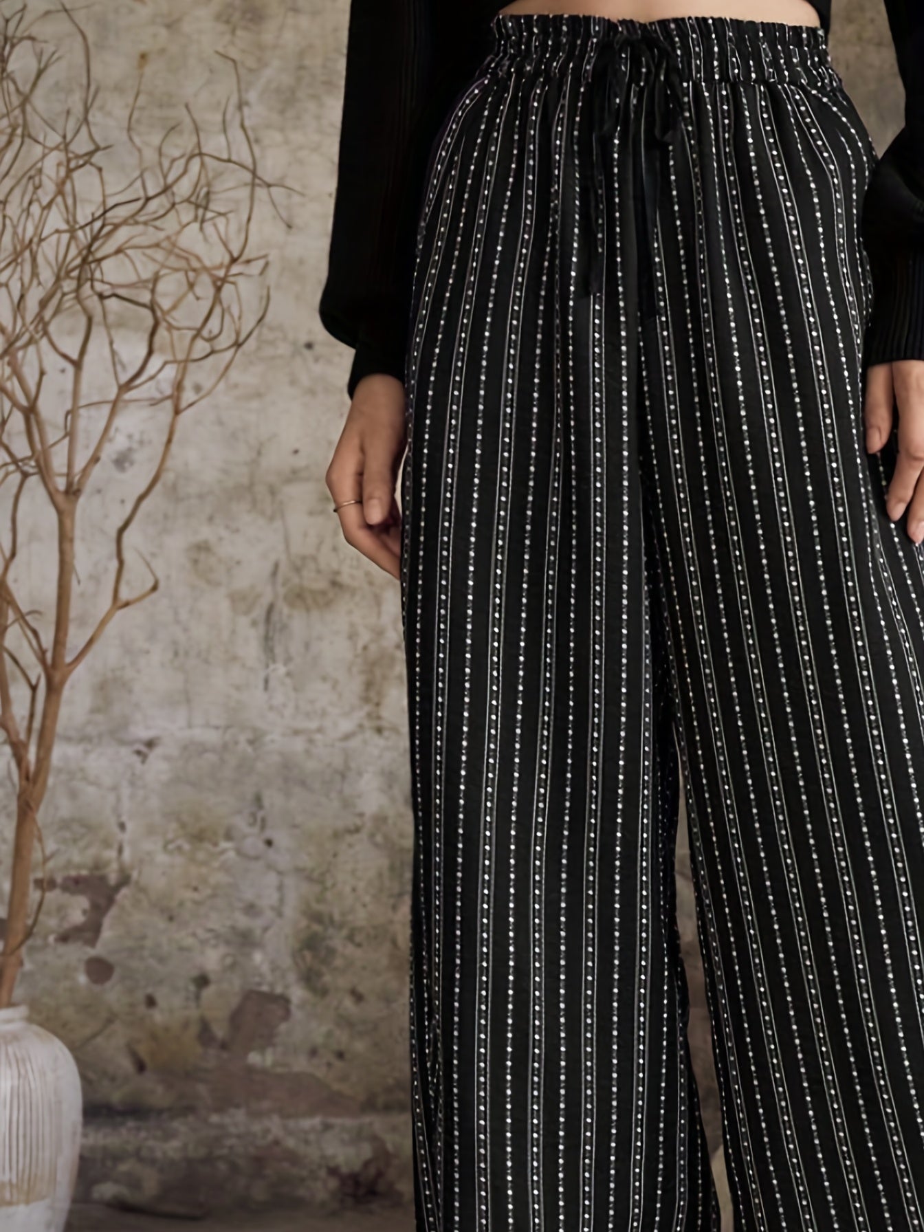  Women's Stripe & Dot Print Wide Leg Trousers