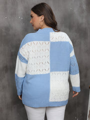  Colorblock Plaid Print Long Sleeve Sweater