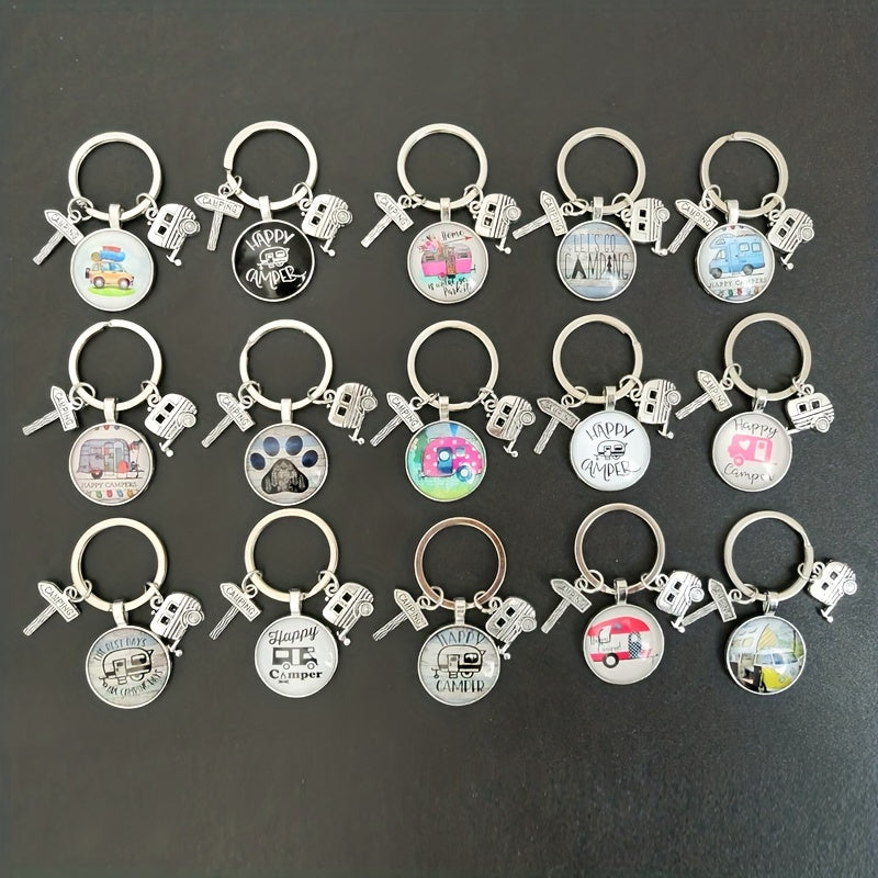 Camping Car Keychain I Love Camping Trailer Sign Tag Holiday Memorial Gift Men