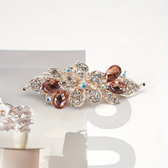 Rhinestone Flower Hair Clip French Barrette Non Slip Hair Accessory