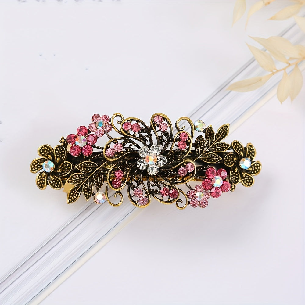 Vintage Flower Leaf Hair Clip Rhinestone Barrette Hair Accessories