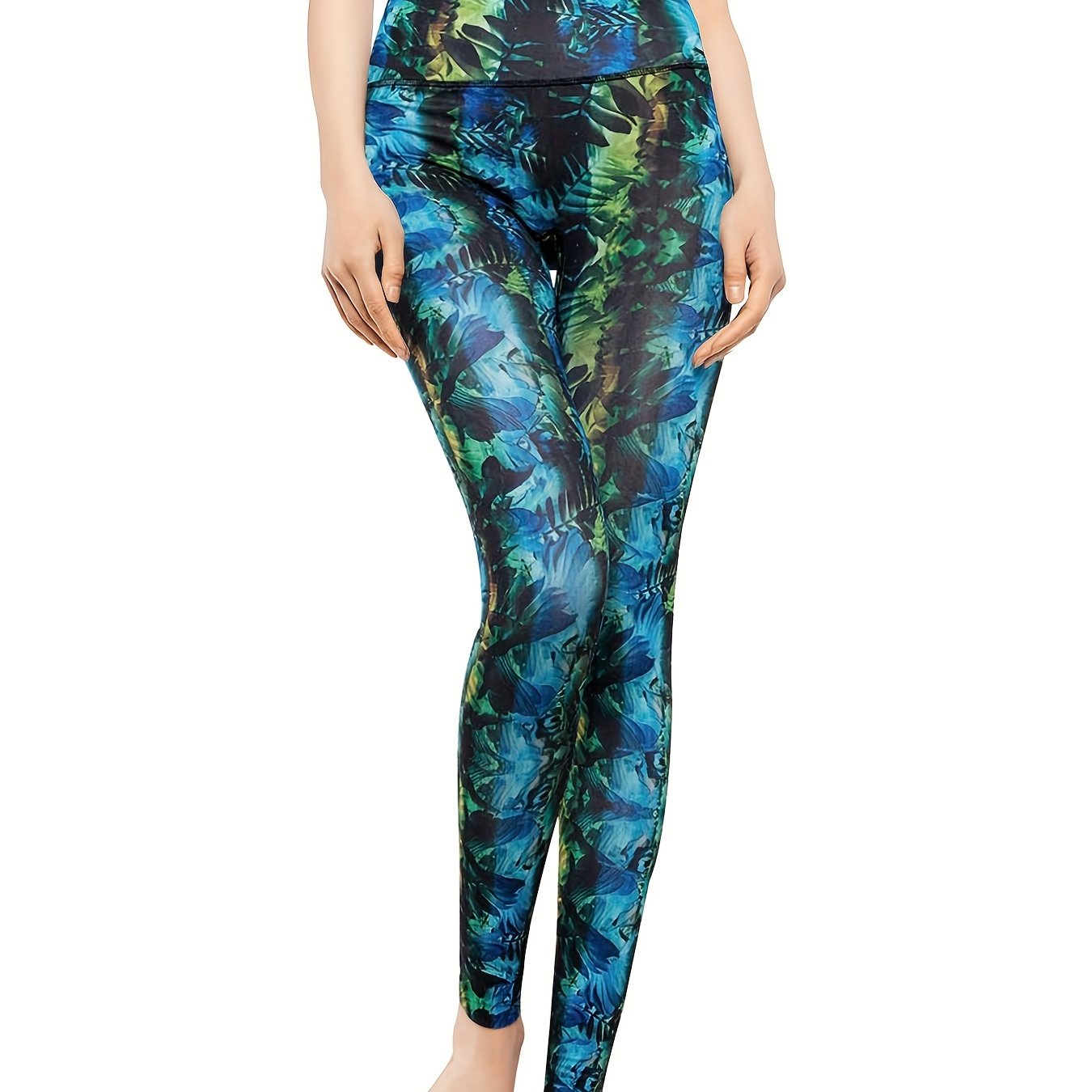 Leaf Print Yoga Leggings Workout Running Fitness Tight Pants