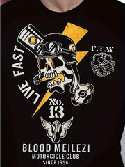 Skull Pattern Print Men's Short Sleeve Comfy T-shirt Graphic Tee