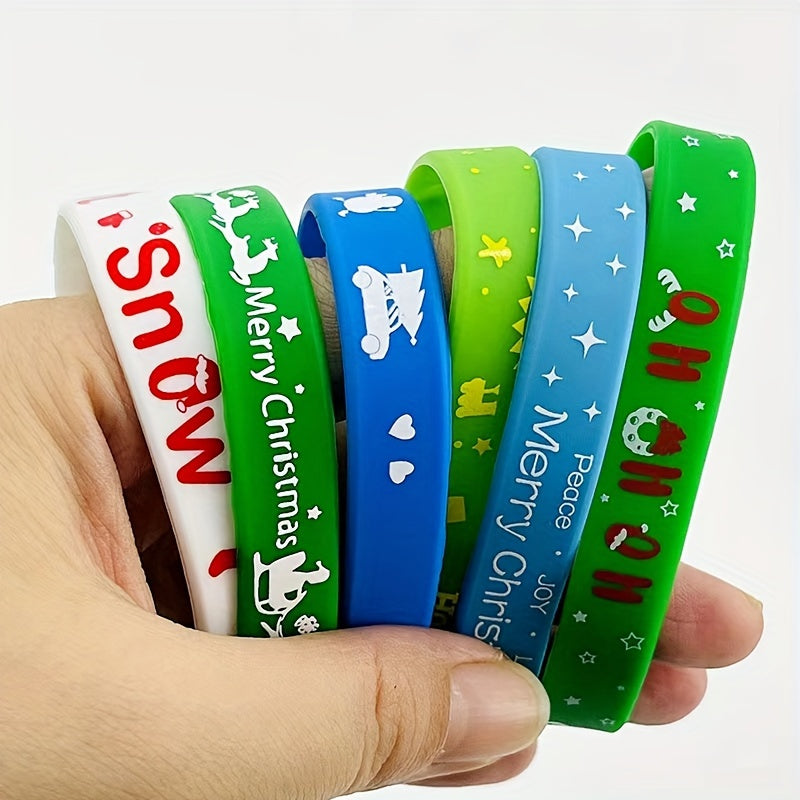 Christmas Silicone Wristbands Pack Bracelets Holiday Party Favors Bulk
