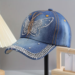 Y2K Rhinestone Baseball Cap Bling Butterfly Hat Sunscreen Hats
