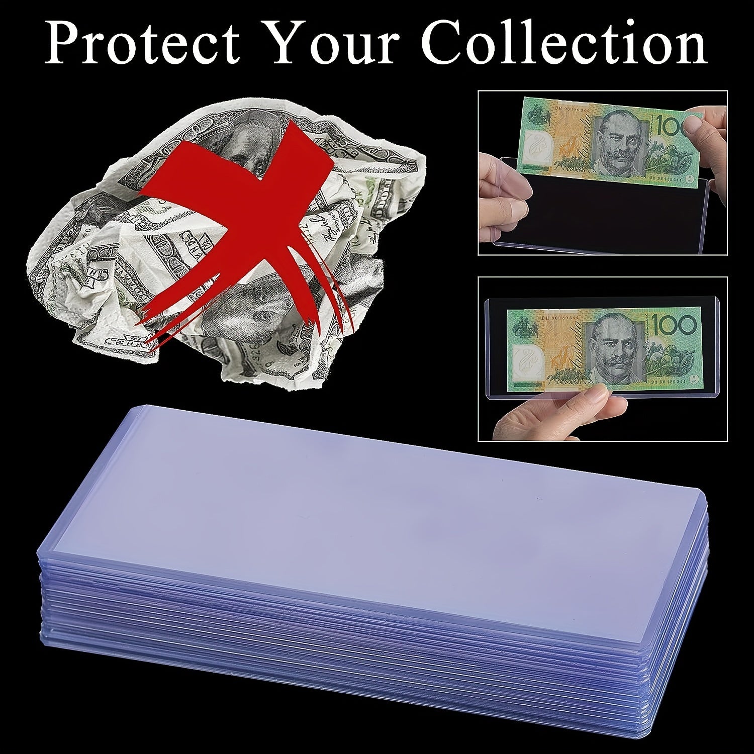 10pcs Currency PVC Coin Top Mount Sleeve Display Holder Clear