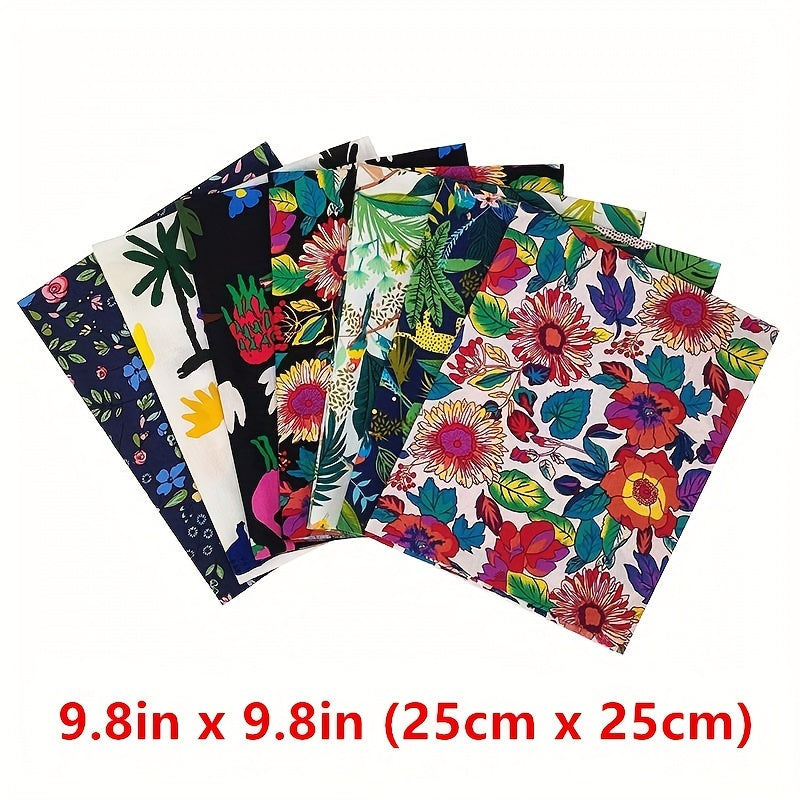 7 Pcs 24 X 24 Tropical Rainforest Plant Print Fabric DIY Cotton Fabric