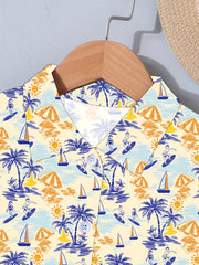 Sweet Flower Graphic Short Sleeve Lapel Shirt For Summer