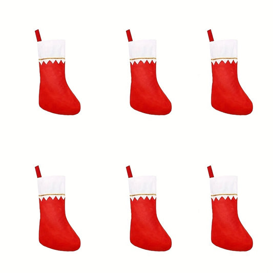 6pcs Felt Christmas Socks Red Non-woven Golden Trim Fireplace Hanging