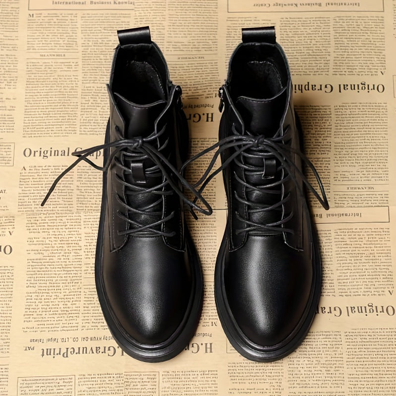 Women's Solid Combat Boots Lace Up Zipper British Style Boots