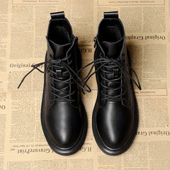 Women's Solid Combat Boots Lace Up Zipper British Style Boots