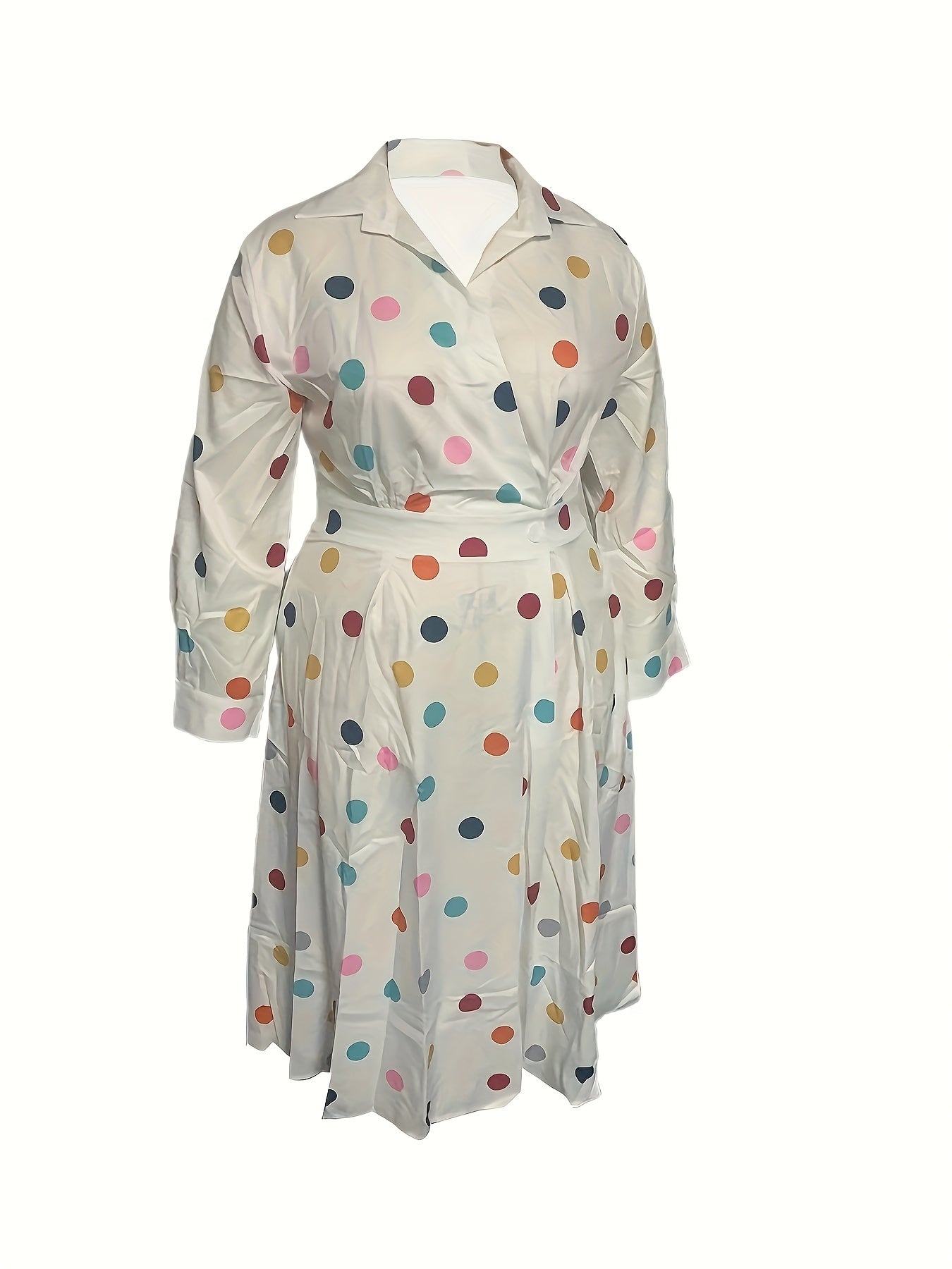  Colorful Dot Print Long Sleeve Maxi Shirt Dress