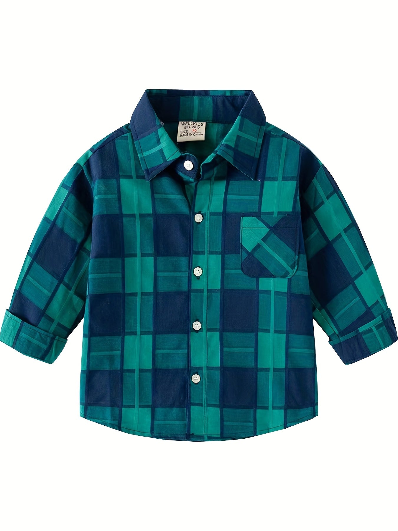 Boys Stylish Plaid Long Sleeve Shirt Casual Lapel Stretch Top
