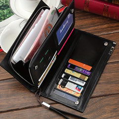 Men's Leather Zipper Handbag Long Wallet Clutch Bag Phone Bag