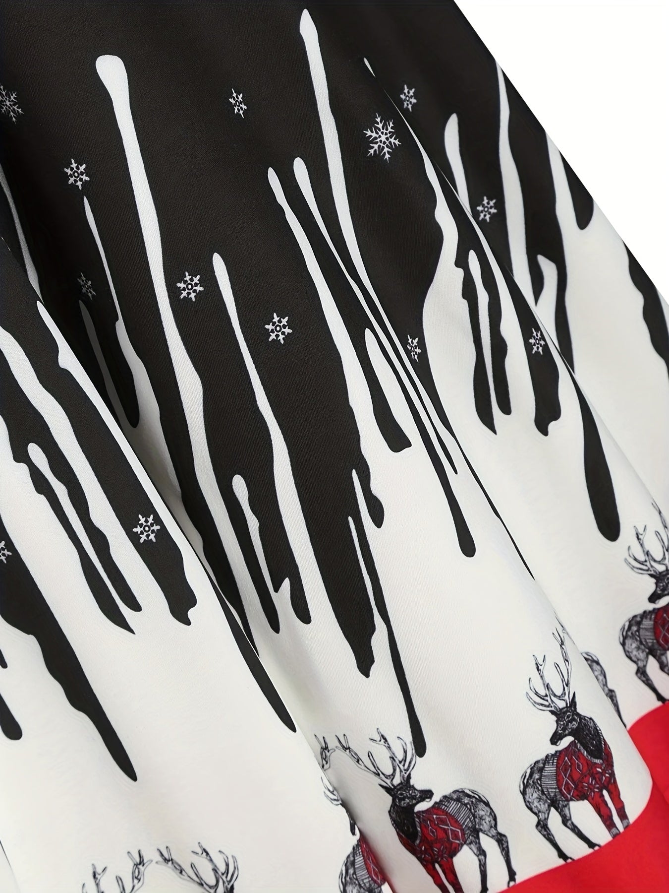  Colorblock Deer Print Round Neck Dress