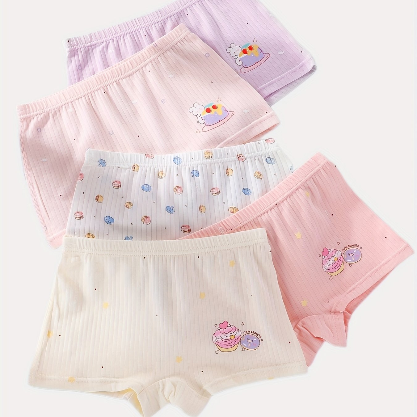 5pcs Girls Cartoon Rabbit & Cake Shortie Briefs Soft Cotton Underwear