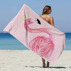 Flamingo Pink Microfiber Beach Towel Quick Drying Absorbent Cartoon Print