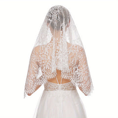 Floral Lace Bridal Veil Sheer Tulle Overlay Wedding Hair Accessory