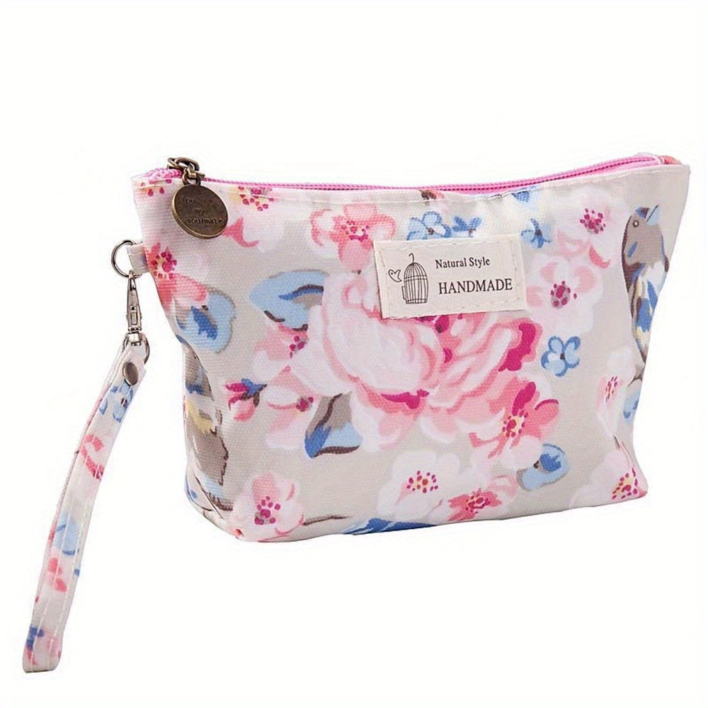 Flower Bird Cosmetic Bag Waterproof Canvas Makeup Pouch Small Travel Organizer