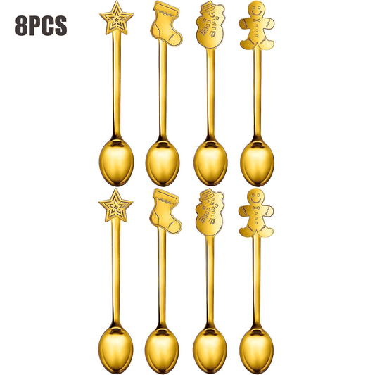 8pcs Christmas Spoon Set Stainless Steel for Drink Mixing Milkshake and Jam