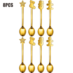 8pcs Christmas Spoon Set Stainless Steel for Drink Mixing Milkshake and Jam