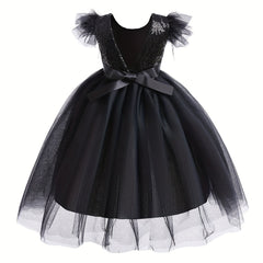 Girls Sleeveless Princess Dress Sequin Bow Belt Gothic Style