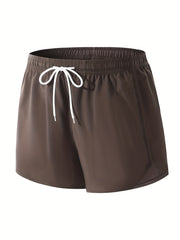 Men's Quick Dry Beach Shorts Solid Color Active Drawstring Fitness Gym Shorts