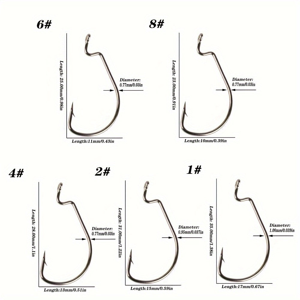 50pcs Offset Worm Hooks 2X Strong For Senko Texas Rig Fishing Bass Trout Size 8-