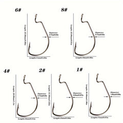 50pcs Offset Worm Hooks 2X Strong For Senko Texas Rig Fishing Bass Trout Size 8-