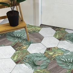 11pcs Plant Leaf Rock Pattern Self-adhesive Hexagon Floor Stickers