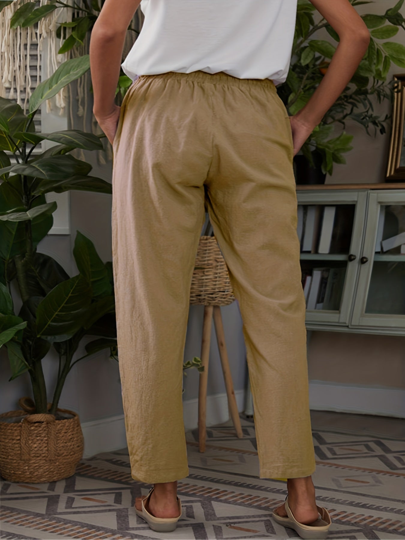 Women's Plus Size Elastic Drawstring Straight Leg Pants