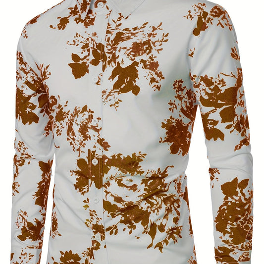 Men's Formal Flower Print Button Up Shirt Spring/Fall Business Occasion