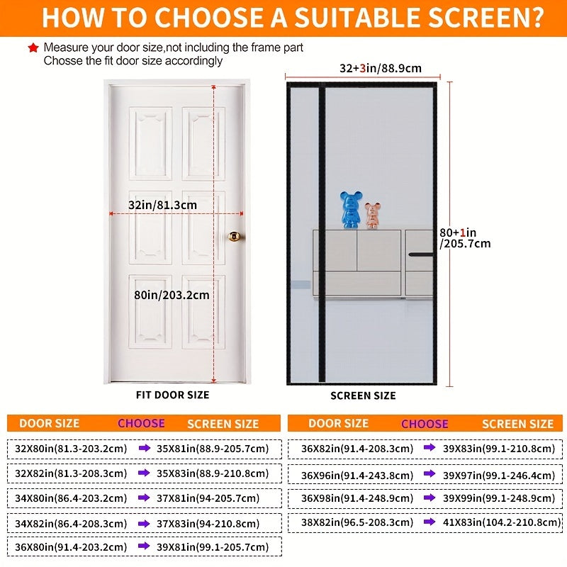 Magnetic Screen Door Thicker Fiberglass Mesh Closure Left Right Side Opening