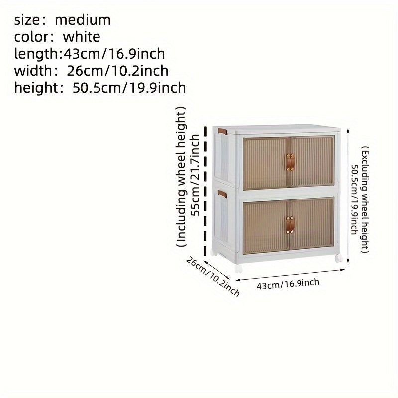 Foldable Storage Box w/ Wheels & Doors - Stackable Clothes Storage