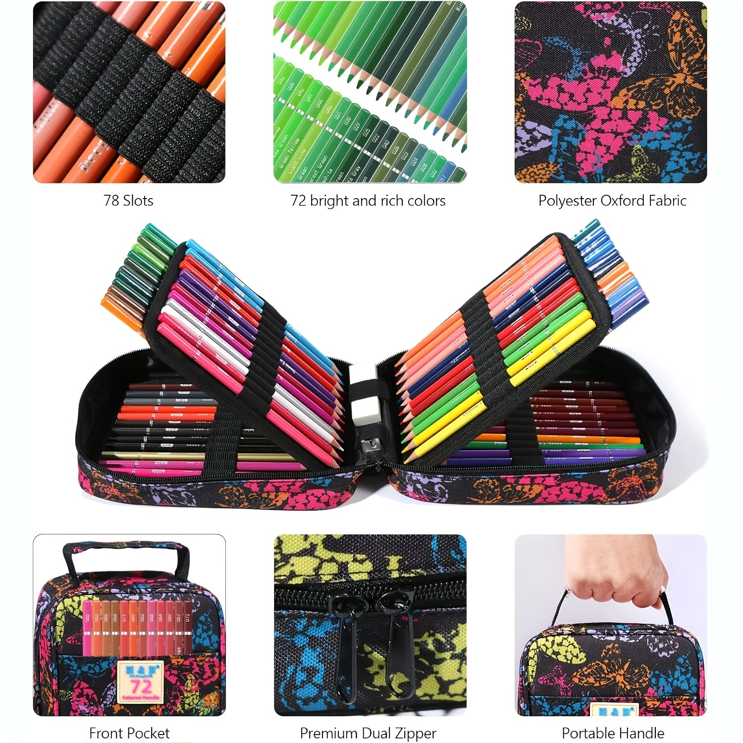 72 Colored Pencils Set with Floral & Butterfly Pouch