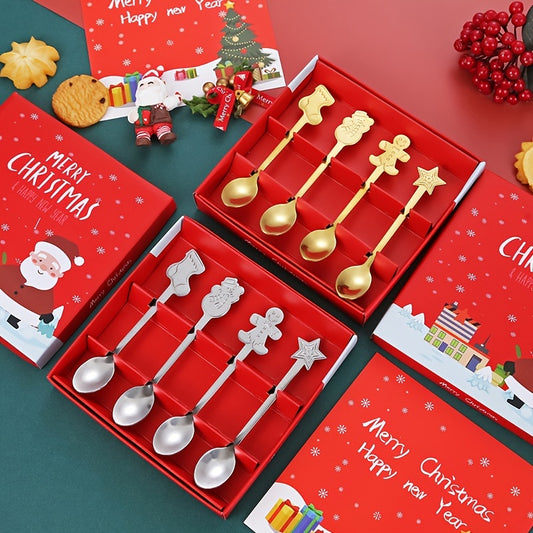 4pcs Gingerbread Man Christmas Tableware Spoon Creative Coffee Spoon