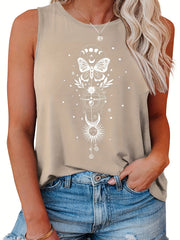  Butterfly & Moon Print Tank Top for Women