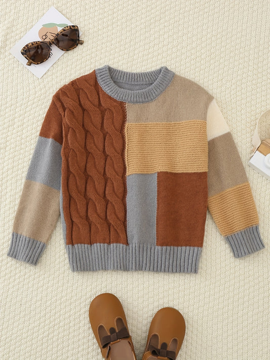 Boys Block Crew Neck Sweater Pullover For Spring Autumn