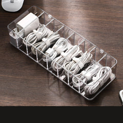 1pc Box Data Line Transparent Plastic Storage Box Cable Stationery Desk Makeup