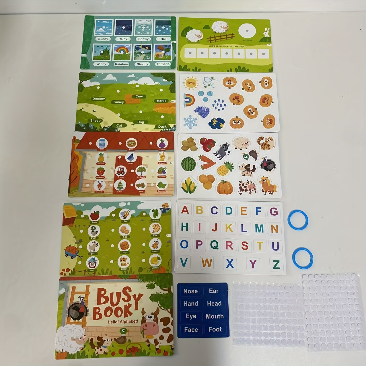 Interactive Quiet Book with Reusable Stickers Numbers Fruits Animals