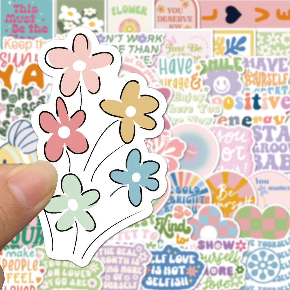 50pcs Cute Cartoon English Phrase Stickers for Kids, Scrapbooking, and Crafts