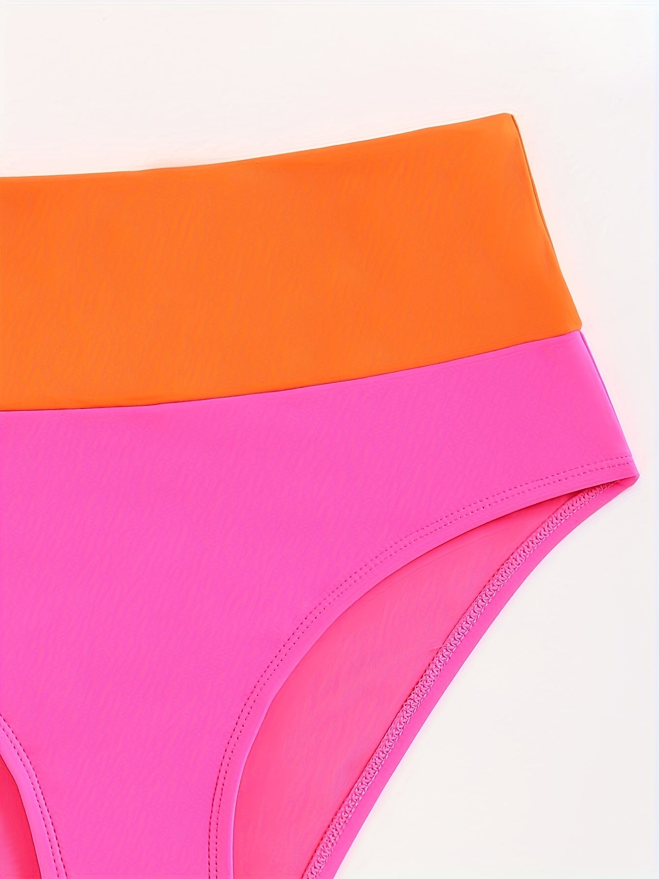 High Waist Tangerine Pink Block Bikini Bottoms