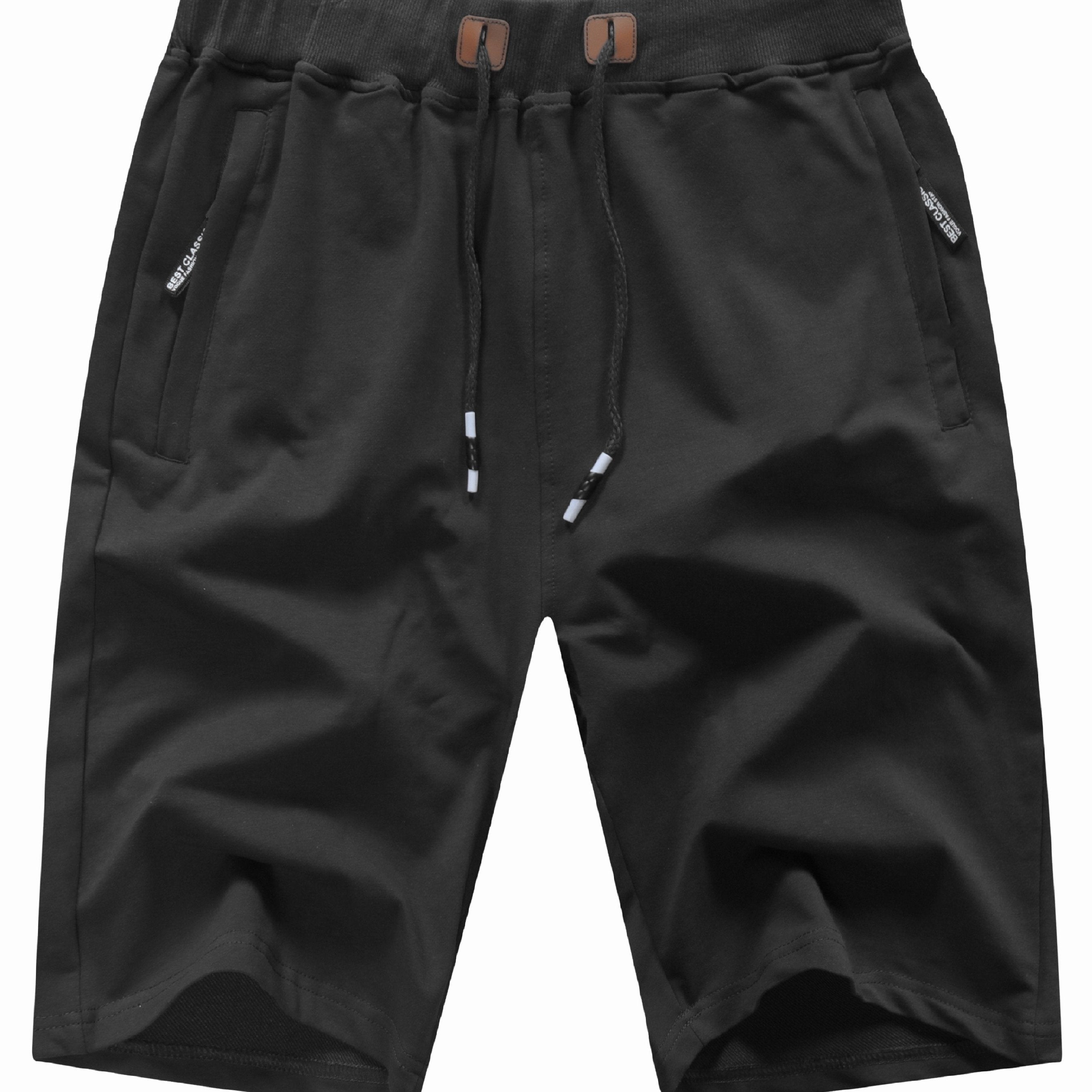 Men's Drawstring Elastic Waist Beach Shorts with Zip Pockets